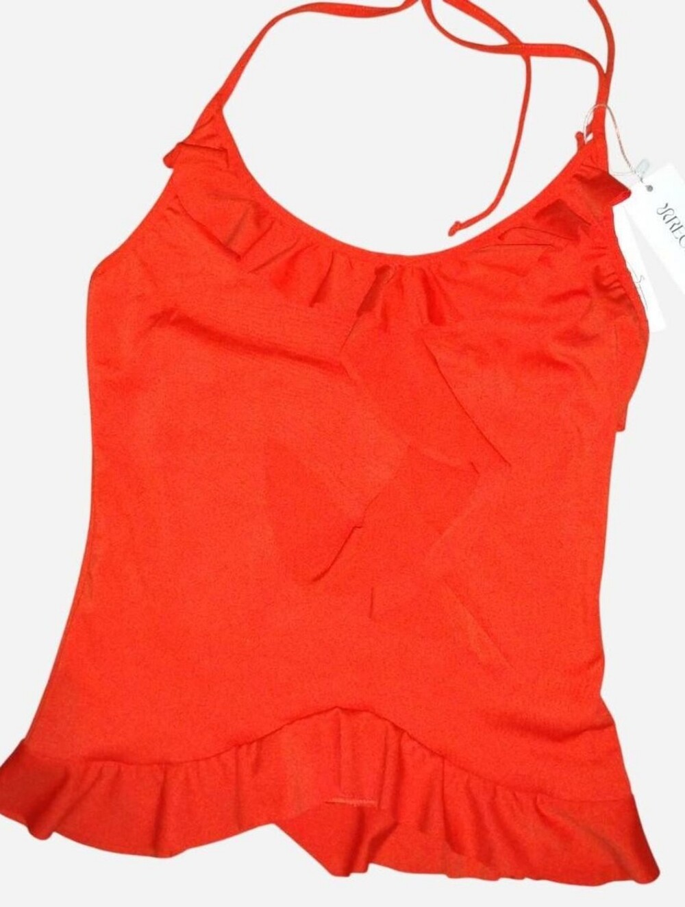 REORIA Women's Red Ruffle Halter Tank Top V-Neck Tie Back Cami NWT